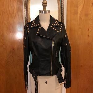 NWT Akira studded faux leather jacket with gold embellishments- size small